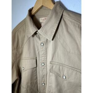 Khaki Turtle Bay Cotton Twill Western Long Sleeve Button Down Shirt - (Men's L)